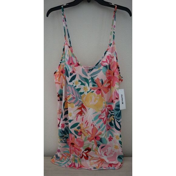 Hurley HC0108 Women's Sz L Multi Floral Pop V Neck Slip Dress Beach Cover-Up - Picture 1 of 9